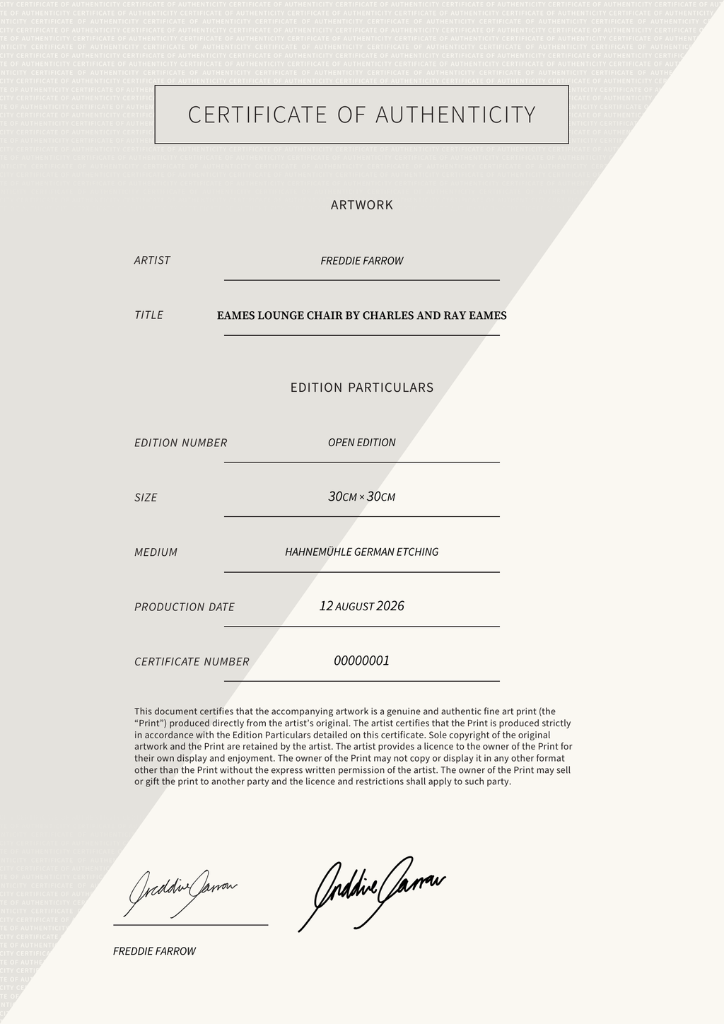 Eames Lounge Chair by Charles and Ray Eames — Certificate of Authenticity