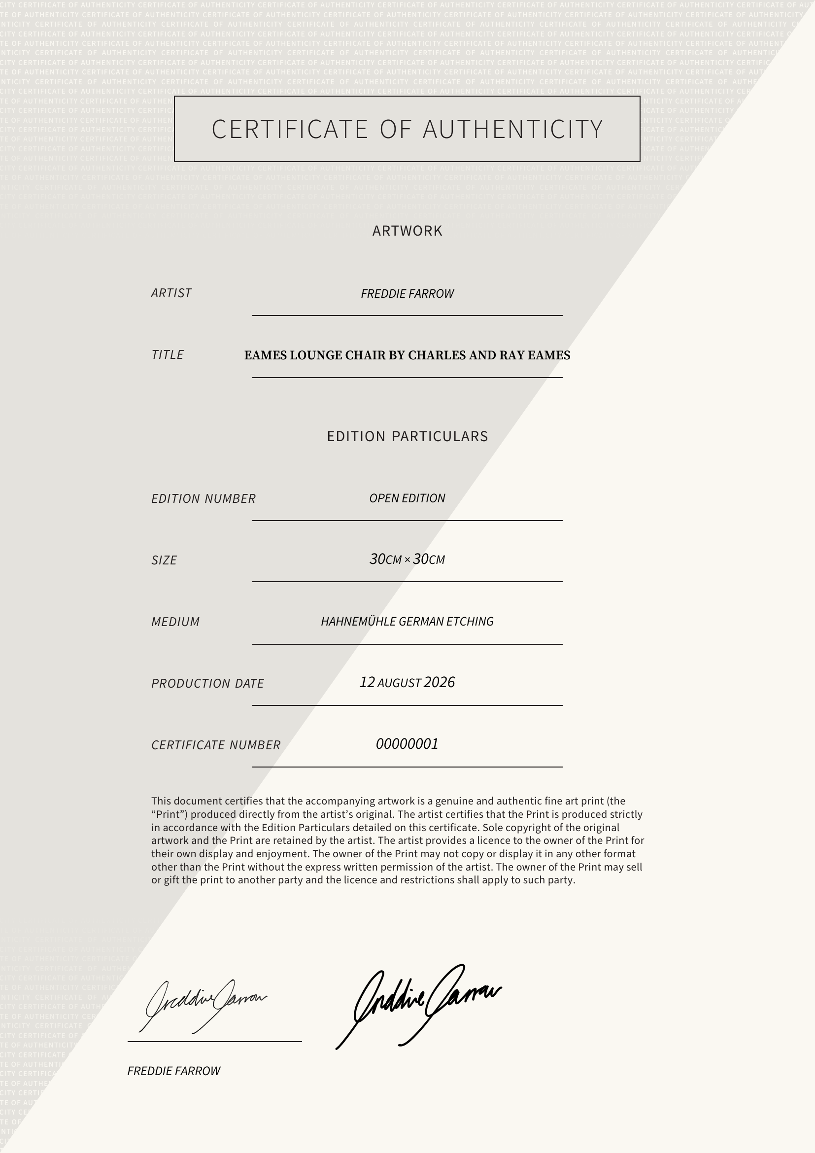 Eames Lounge Chair by Charles and Ray Eames — Certificate of Authenticity