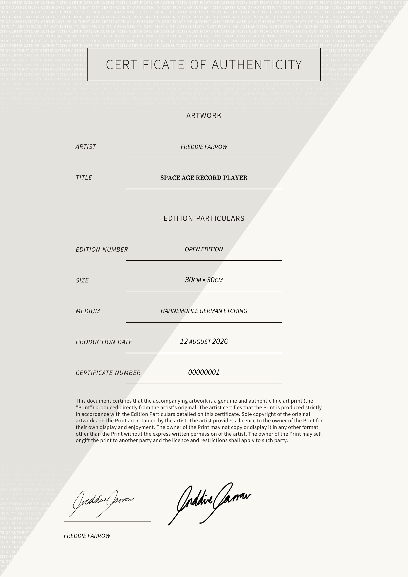 Space Age Record Player — Certificate of Authenticity